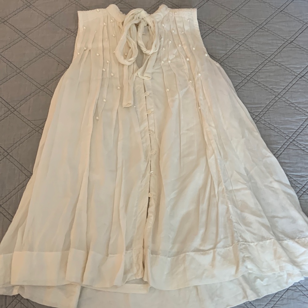 Feather Bone by Anthropologie Cream Tie-neck Pearl Blouse - size S